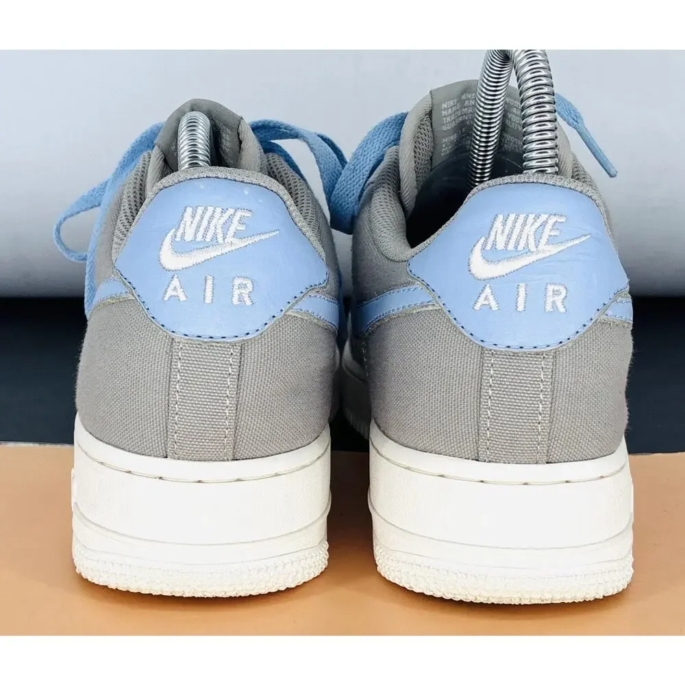 Wmns Nike Air Force 1 Blue Gray Sz 9.5 Canvas Toe Box Platform Lt Blue Swoosh